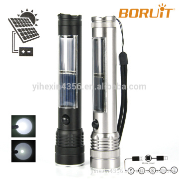 Aluminium 3W Solar Powered led flashlight torch 180 lumens with USB Cable Rechargeable emergency